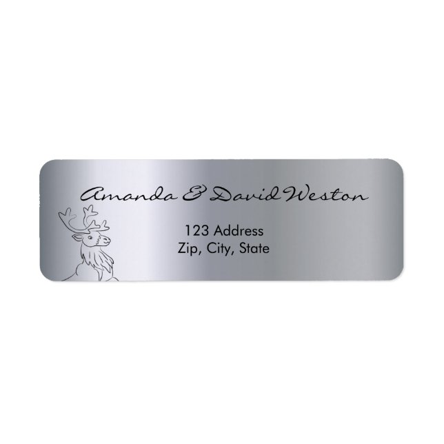 Reindeer silver christmas return address label (Front)