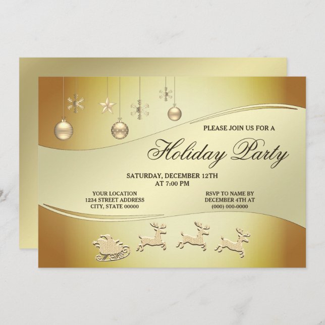 Reindeer Sleigh Christmas Balls Invitation (Front/Back)
