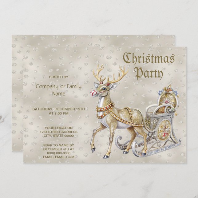Reindeer Sleigh Christmas Party Invitation (Front/Back)