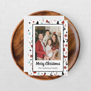 Reindeer Sleigh Christmas Pine Trees Holiday Card