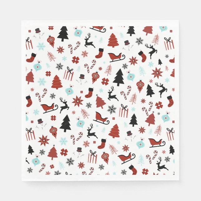 Reindeer Sleigh Christmas Pine Trees Napkin (Front)