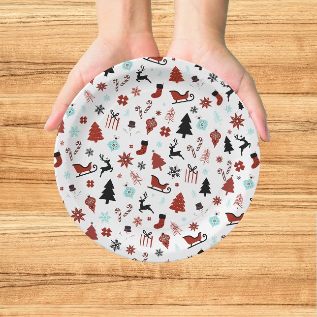 Reindeer Sleigh Christmas Pine Trees Paper Plate (Creator Uploaded)