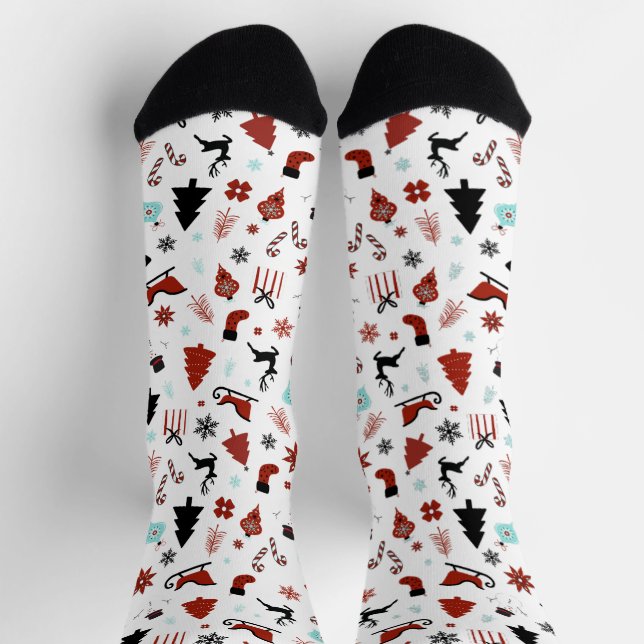 Reindeer Sleigh Christmas Pine Trees Socks (Top)