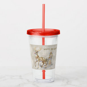 Reindeer Sleigh Holiday Acrylic Tumbler