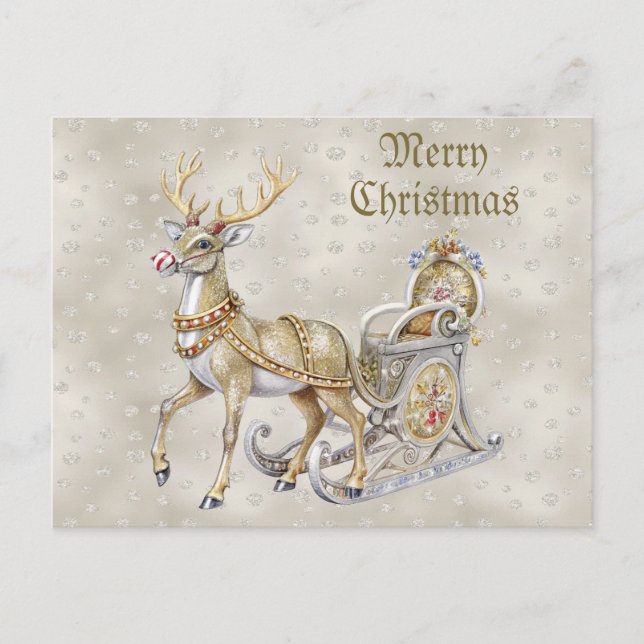 Reindeer Sleigh Holiday Christmas Postcard (Front)