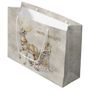 Reindeer Sleigh Holiday Gift Bag