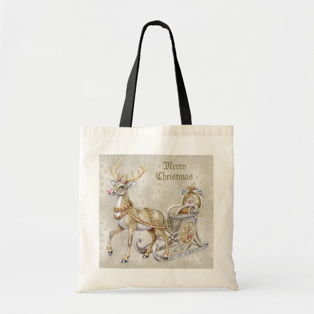 Reindeer Sleigh Holiday Tote Bag (Front)