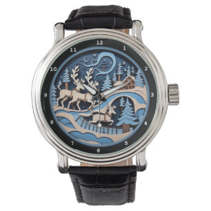Reindeer Sleigh Ride Winter Artwork Watch