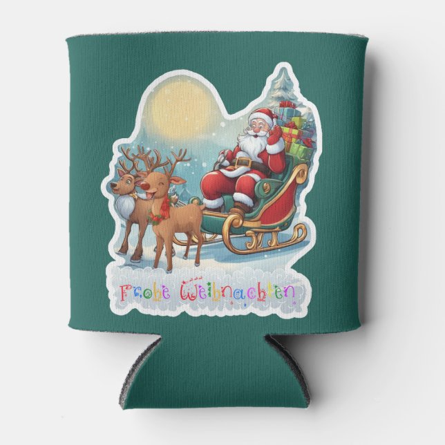 Reindeer sleigh with Rudolph -  Can Cooler (Front)