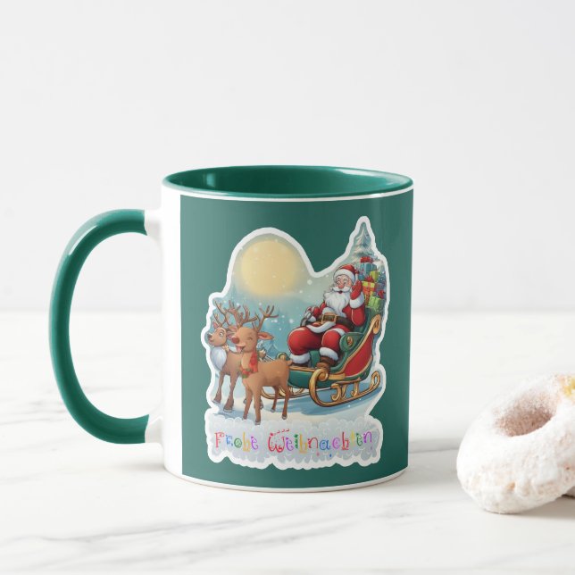 Reindeer sleigh with Rudolph -  Mug (With Donut)