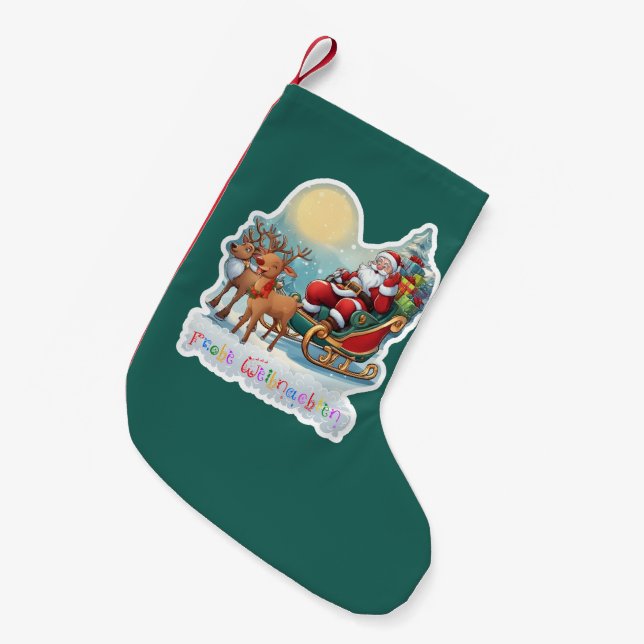 Reindeer sleigh with Rudolph -  Small Christmas Stocking (Front (Hanging))