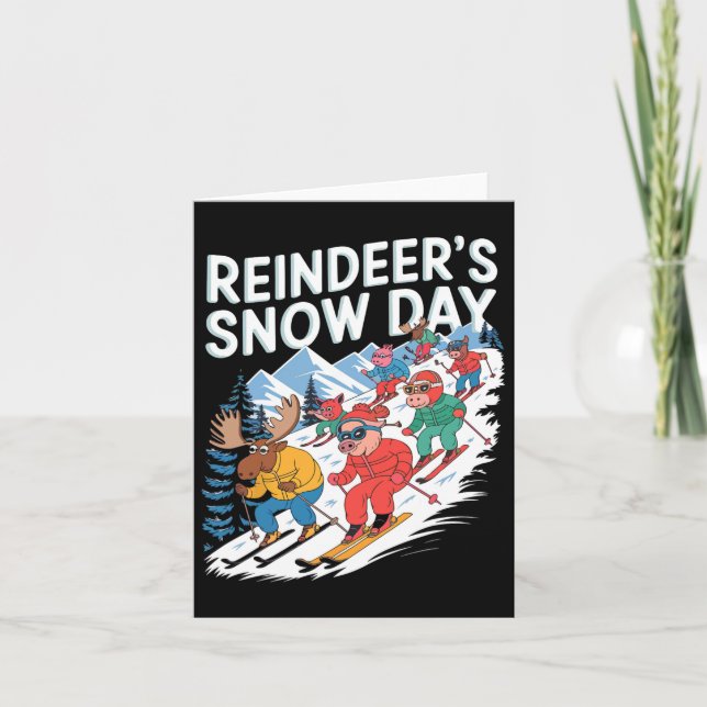 Reindeer Snow Day Winter Skiing Animals  Card (Front)