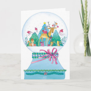 Reindeer snow globe Christmas customisable card