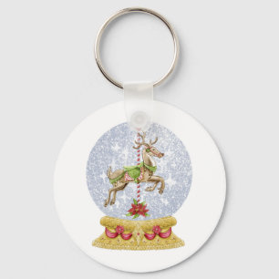 Reindeer snow globe key ring