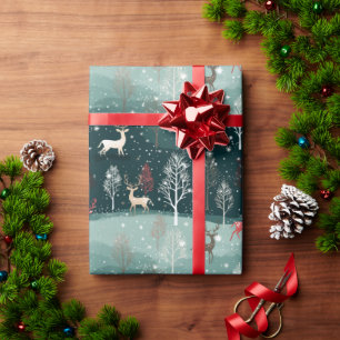Reindeer Snowflake Christmas Carol Gift Wrap