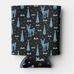 Reindeer, snowflakes, Christmas pattern Can Cooler