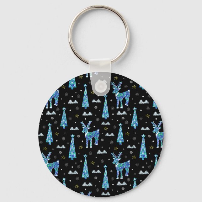 Reindeer, snowflakes, Christmas pattern Key Ring (Front)