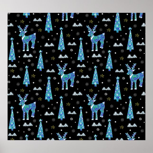 Reindeer, snowflakes, Christmas pattern Poster (Front)