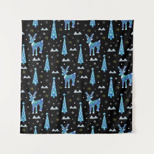 Reindeer, snowflakes, Christmas pattern Tapestry (Front)
