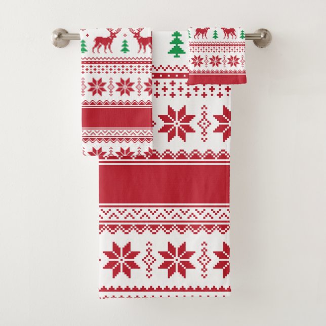 Reindeer & Snowflakes Fair Isle Bath Towel Set (Insitu)