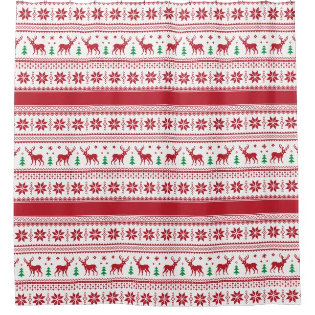 Reindeer & Snowflakes Fair Isle Shower Curtain (Front)
