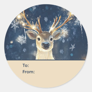Reindeer & Snowflakes Personalized To and From Classic Round Sticker