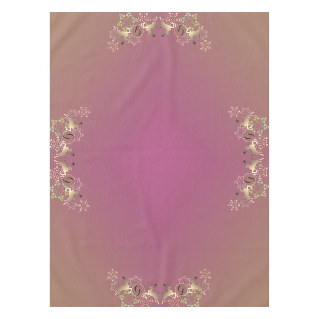 Reindeer & Snowflakes Purple Monogram Tablecloth (Front)
