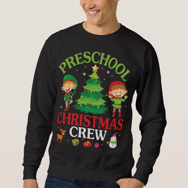Reindeer Snowman Elfs Dancing Tree Preschool Chris Sweatshirt (Front)