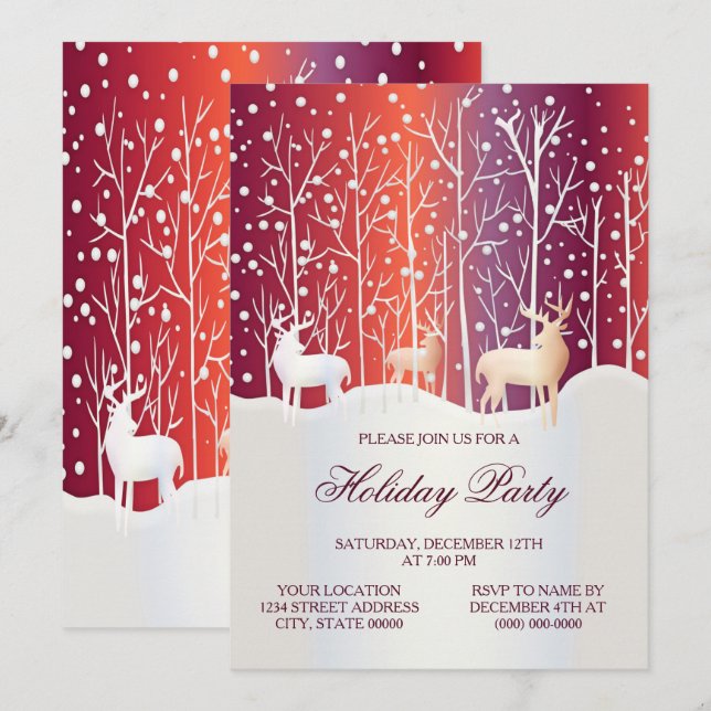 Reindeer Snowy Christmas Party Holiday Invitation (Front/Back)
