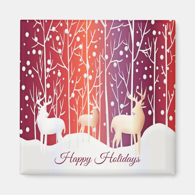  Reindeer Snowy Holiday Magnet (Front)