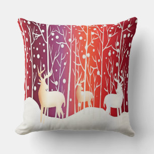 Reindeer Snowy Holiday Throw Pillow