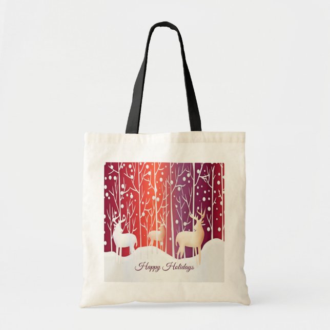 Reindeer Snowy Holiday Tote Bag (Front)
