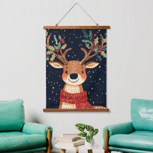 Reindeer Starry Christmas Twinkle Night Hanging Tapestry