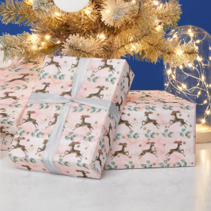 Reindeer Stars Greenery Glitter Christmas Wrapping Paper