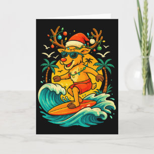 Reindeer Surfing Summer Santa Hat Funny Christmas  Card