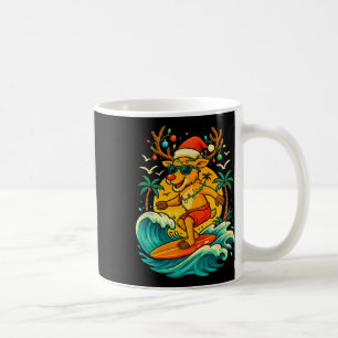 Reindeer Surfing Summer Santa Hat Funny Christmas Coffee Mug