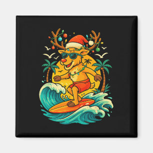Reindeer Surfing Summer Santa Hat Funny Christmas Magnet