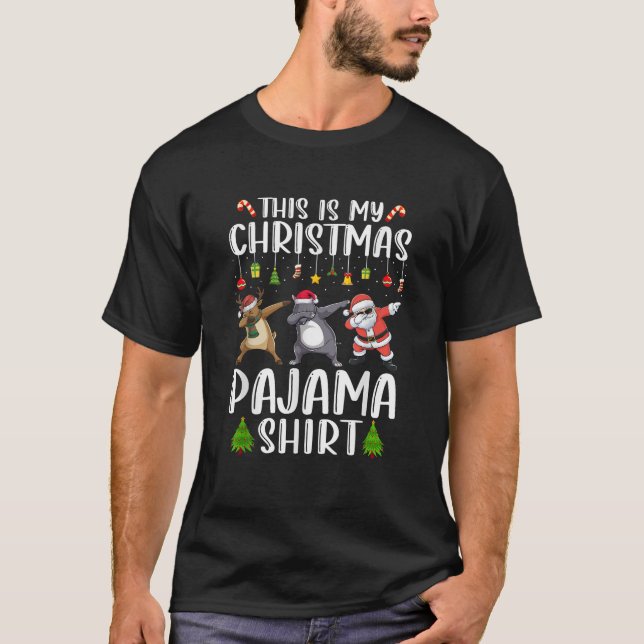 Reindeer Tapir Santa Dabbing Christmas Pyjamas  T-Shirt (Front)