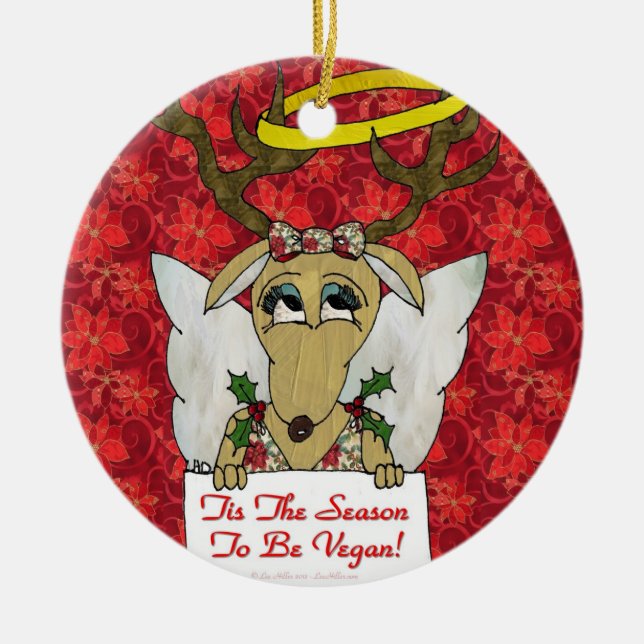 Reindeer Tis The Season to Be Vegan Angel Ornament (Front)