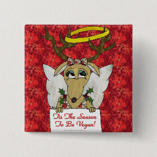 Reindeer Tis The Season to Be Vegan Gifts Apparel 15 Cm Square Badge