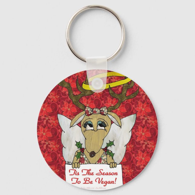 Reindeer Tis The Season to Be Vegan Gifts Apparel Key Ring (Front)