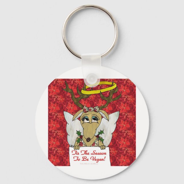 Reindeer Tis The Season to Be Vegan Gifts Apparel Key Ring (Front)