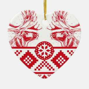 Reindeer Toile de Jouy Heart Ceramic Tree Decoration