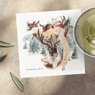 Reindeer & Tree Farm   Merry Christmas Party Napkin