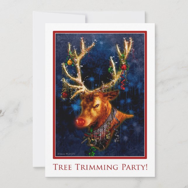 Reindeer Tree Trimming Party Custom Invitation (Front)
