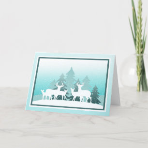 Reindeer, trees and snowflakes holiday card