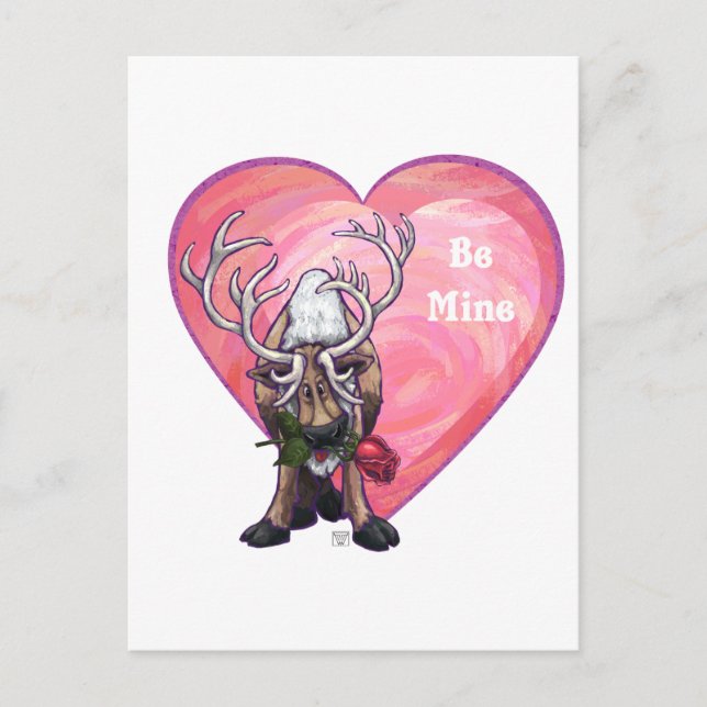 Reindeer Valentine's Day Holiday Postcard (Front)