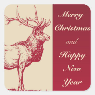 Reindeer Vintage Illustration Square Sticker