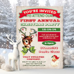 Reindeer Vintage Retro Christmas Party Invitation<br><div class="desc">Reindeer Christmas Party Invitation Vintage Poster Christmas Holiday Party Super fun Holiday party with a super cute reindeer all dressed up for the holidays and a vintage santa welcome you to the Holiday party, against an antique background. Features an ugly sweater contest and fun typography. To make more changes go...</div>