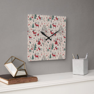 Reindeer Wall Clock Folk Art Christmas
